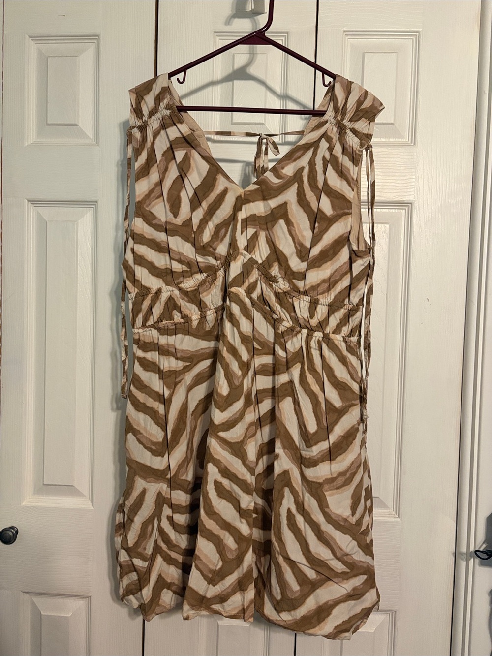 Time and Tru Tan and White Zebra-Print Sleeveless dress